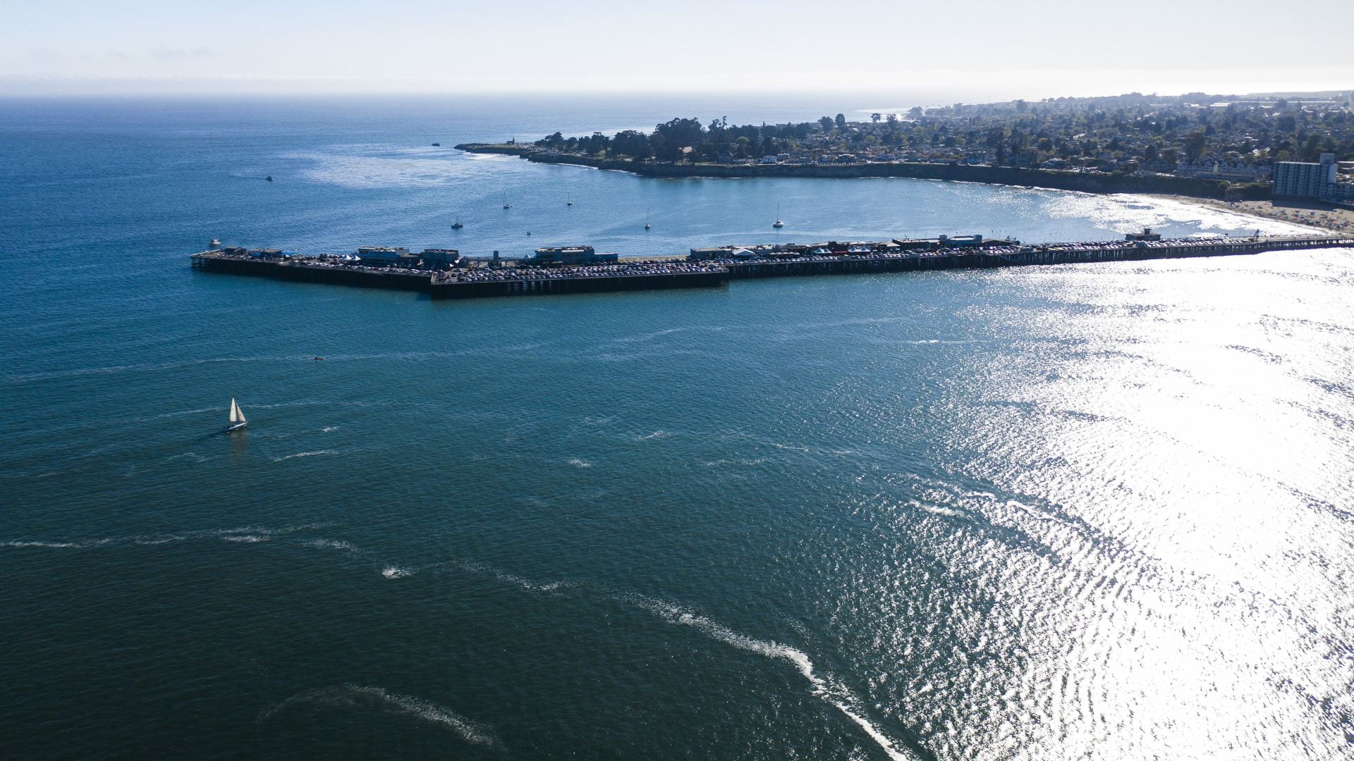 Aerial photograph of the Santa Cruz Wharf on the Monterrey Bay