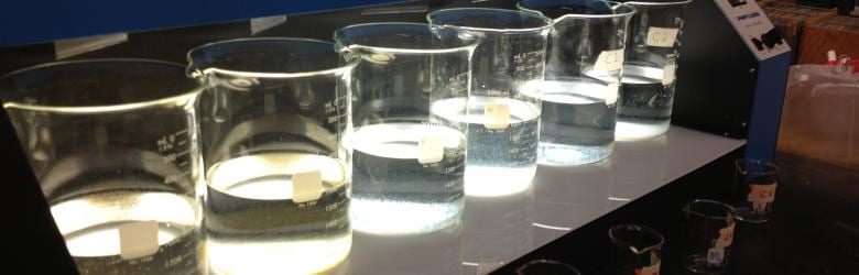 Beakers filled with water.